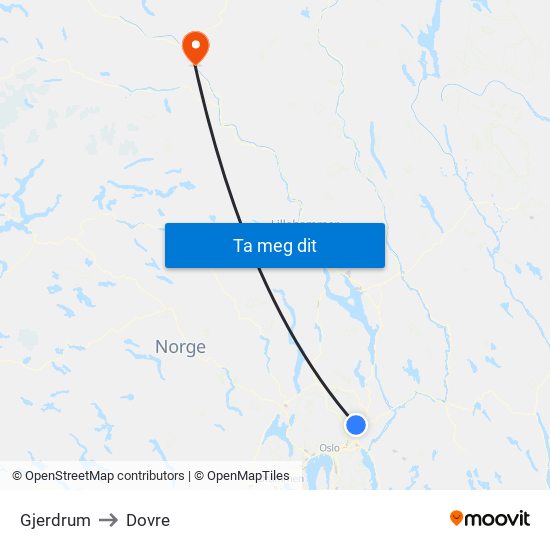 Gjerdrum to Dovre map