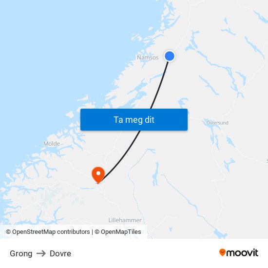 Grong to Dovre map