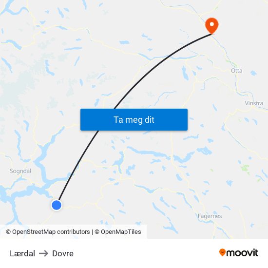 Lærdal to Dovre map