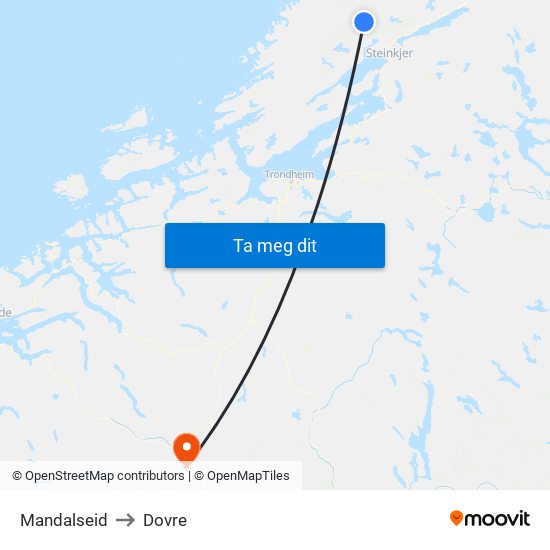 Mandalseid to Dovre map