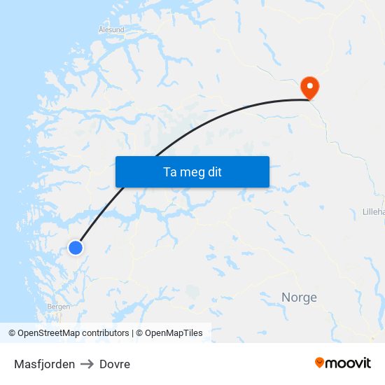 Masfjorden to Dovre map