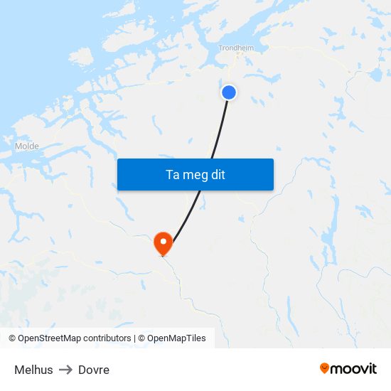 Melhus to Dovre map