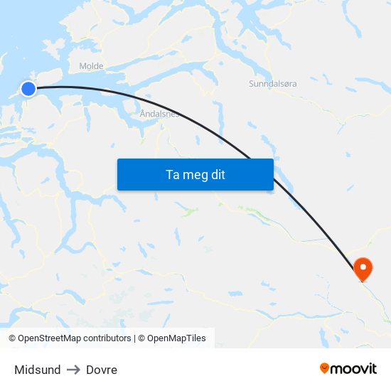 Midsund to Dovre map