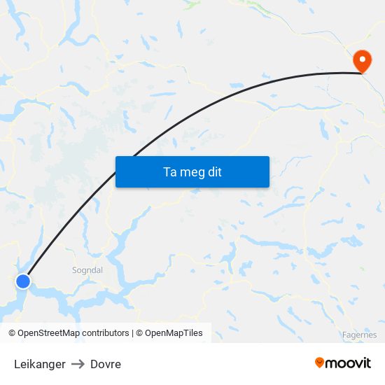 Leikanger to Dovre map