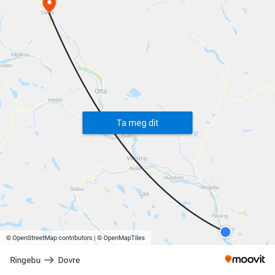 Ringebu to Dovre map