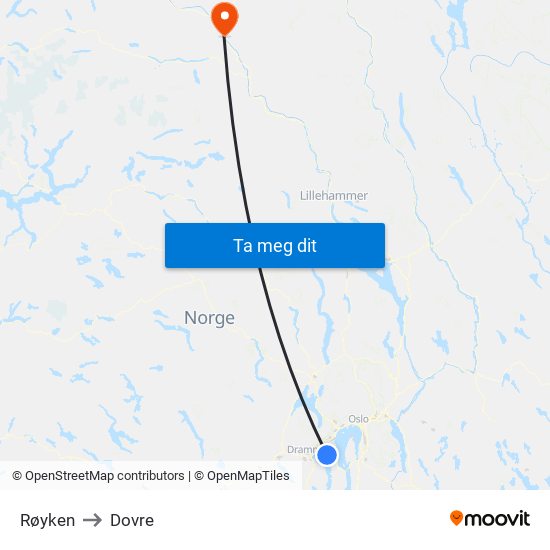 Røyken to Dovre map