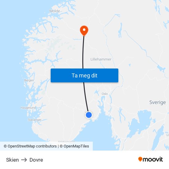 Skien to Dovre map