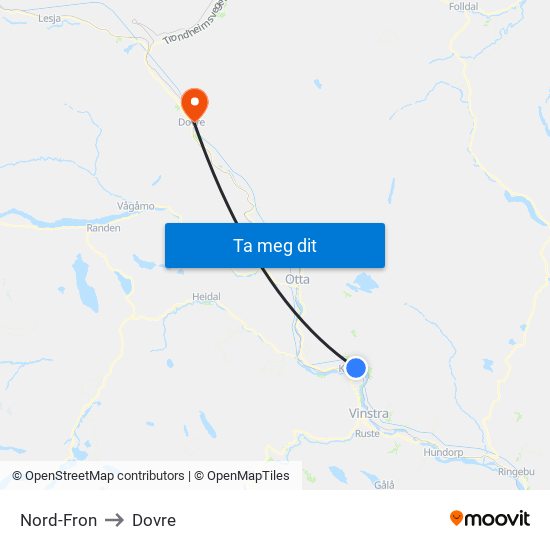 Nord-Fron to Dovre map