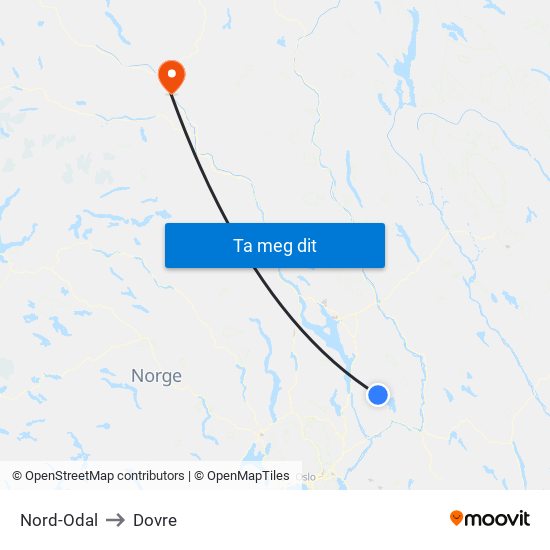 Nord-Odal to Dovre map