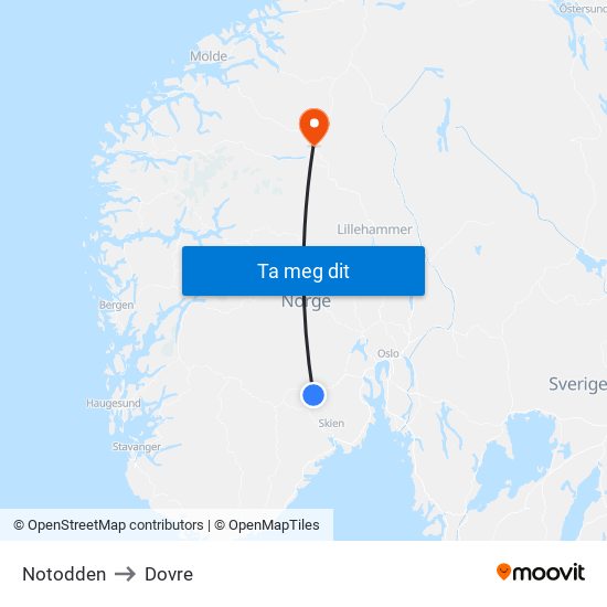 Notodden to Dovre map