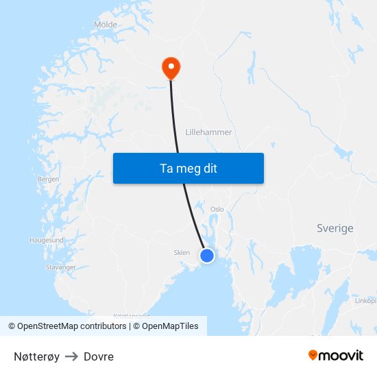 Nøtterøy to Dovre map