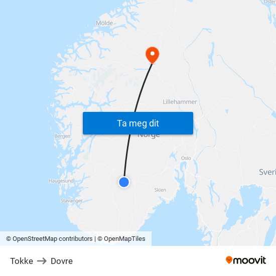 Tokke to Dovre map