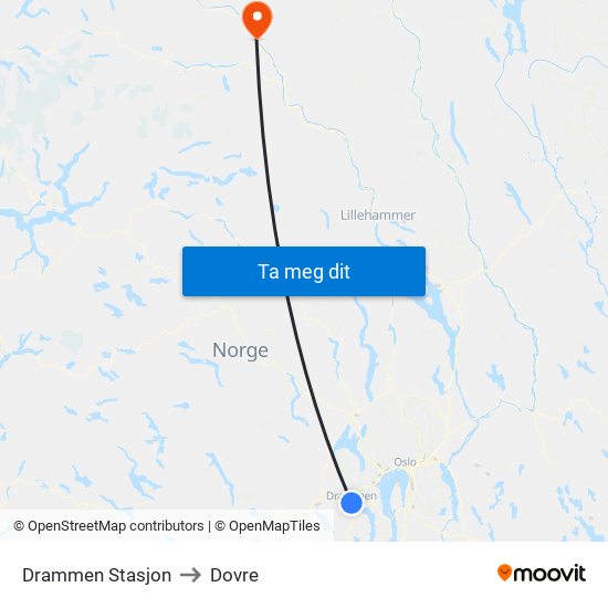 Drammen Stasjon to Dovre map