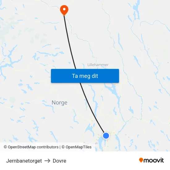 Jernbanetorget to Dovre map