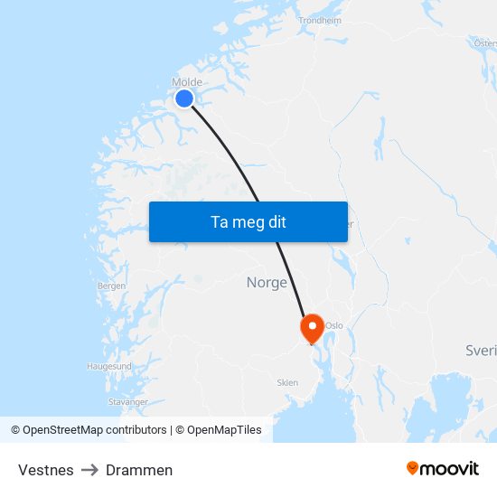 Vestnes to Drammen map