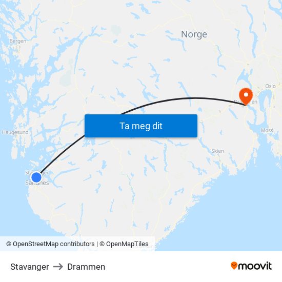 Stavanger to Drammen map