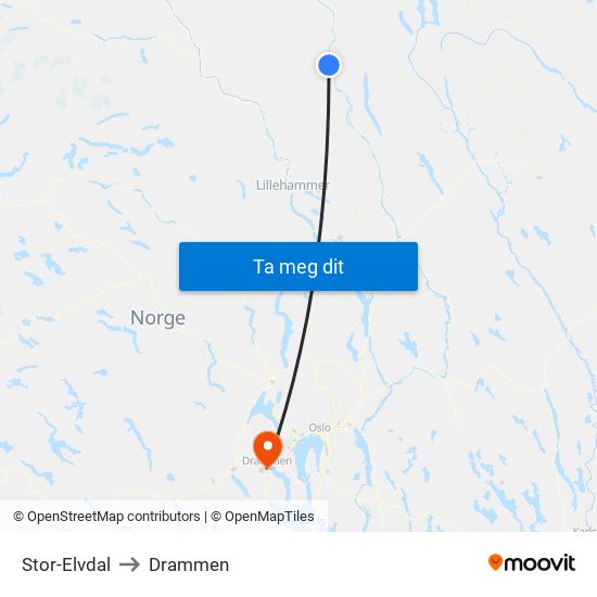 Stor-Elvdal to Drammen map