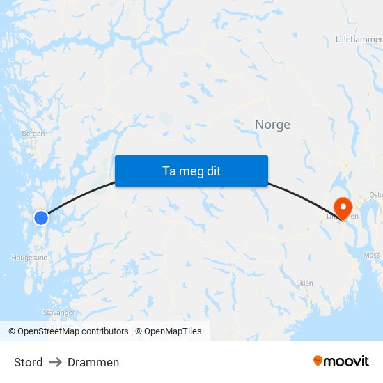 Stord to Drammen map