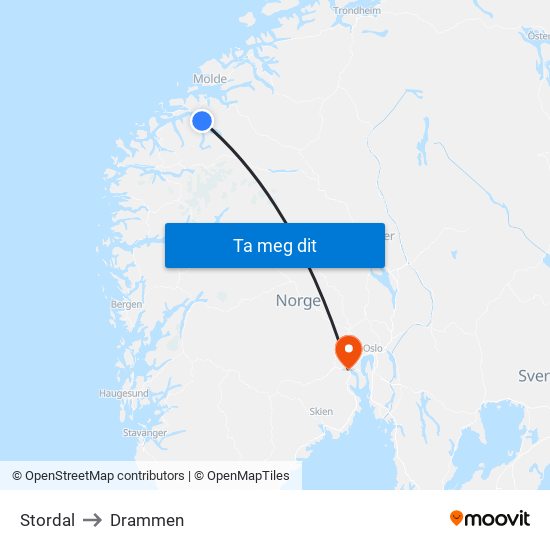 Stordal to Drammen map