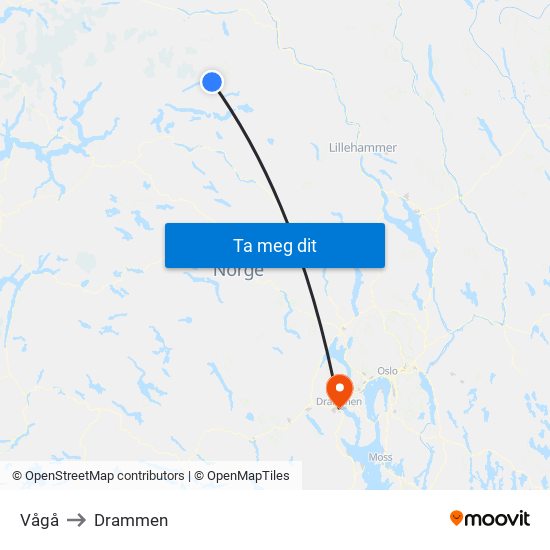 Vågå to Drammen map