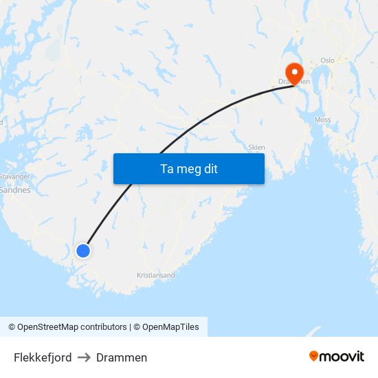 Flekkefjord to Drammen map