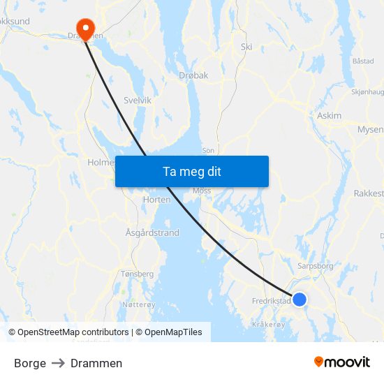 Borge to Drammen map