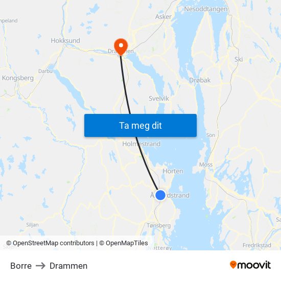 Borre to Drammen map