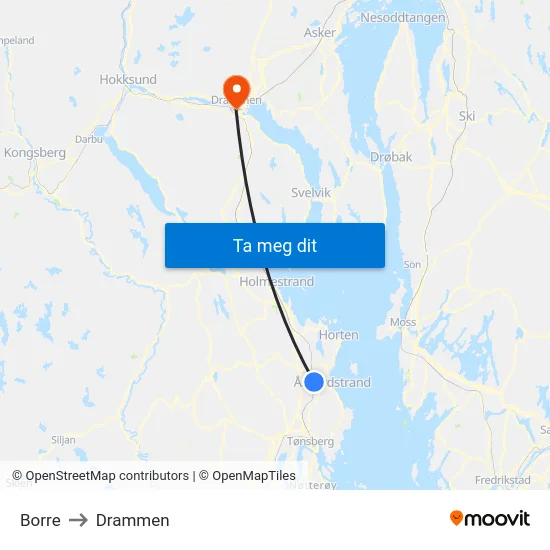 Borre to Drammen map