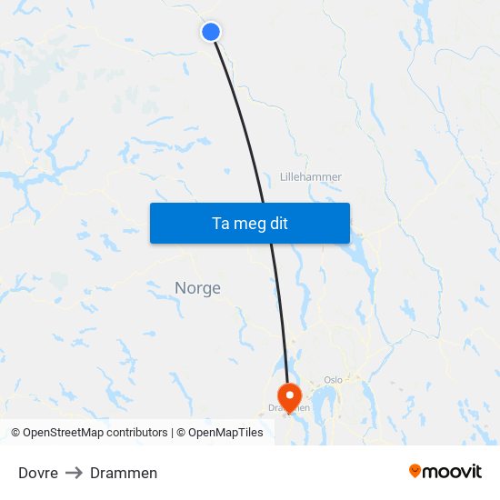 Dovre to Drammen map