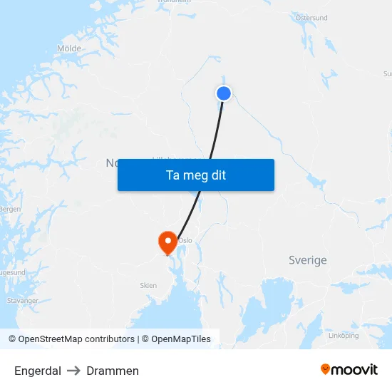 Engerdal to Drammen map