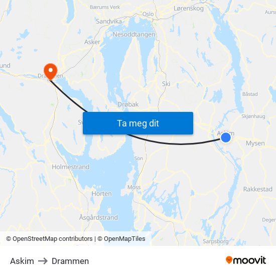 Askim to Drammen map