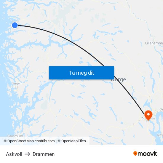 Askvoll to Drammen map