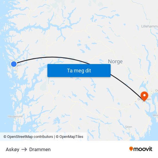 Askøy to Drammen map