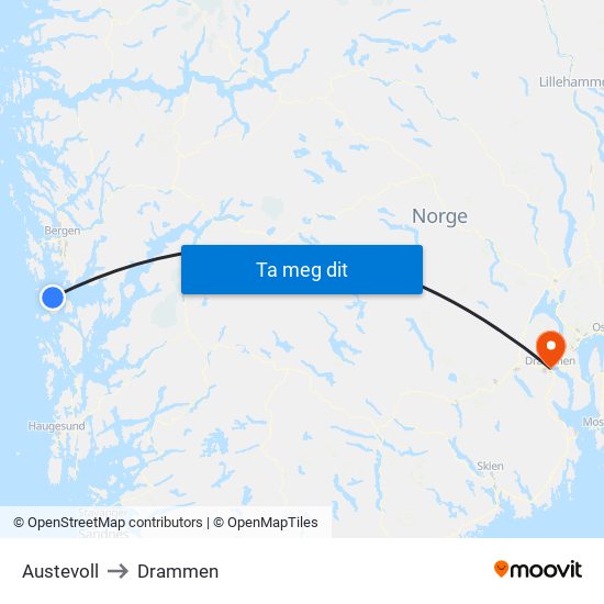 Austevoll to Drammen map