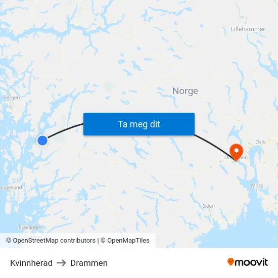 Kvinnherad to Drammen map