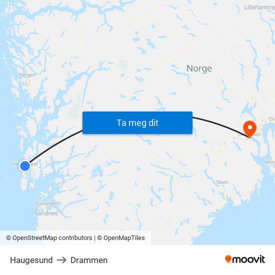 Haugesund to Drammen map