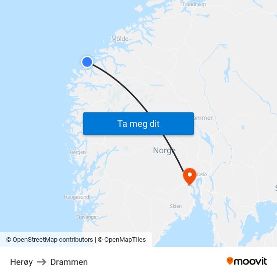 Herøy to Drammen map