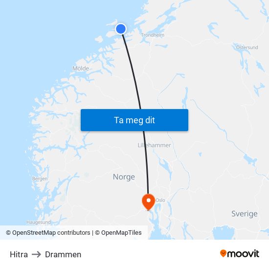 Hitra to Drammen map