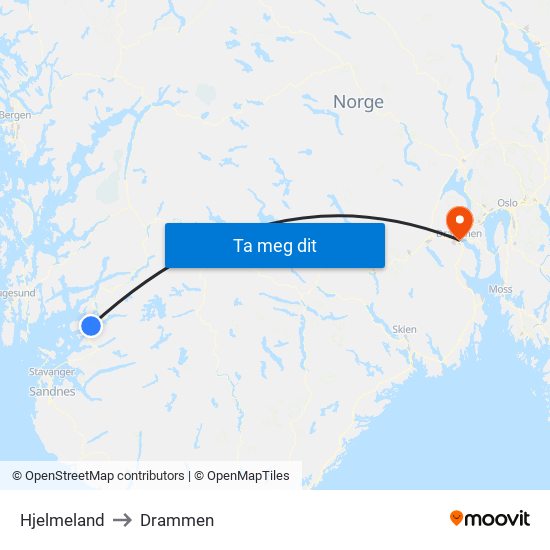Hjelmeland to Drammen map