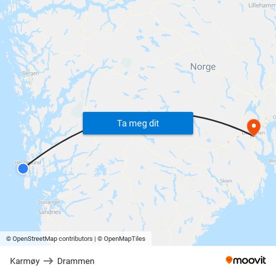 Karmøy to Drammen map