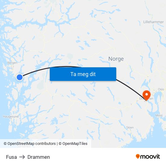Fusa to Drammen map