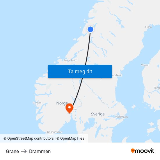 Grane to Drammen map