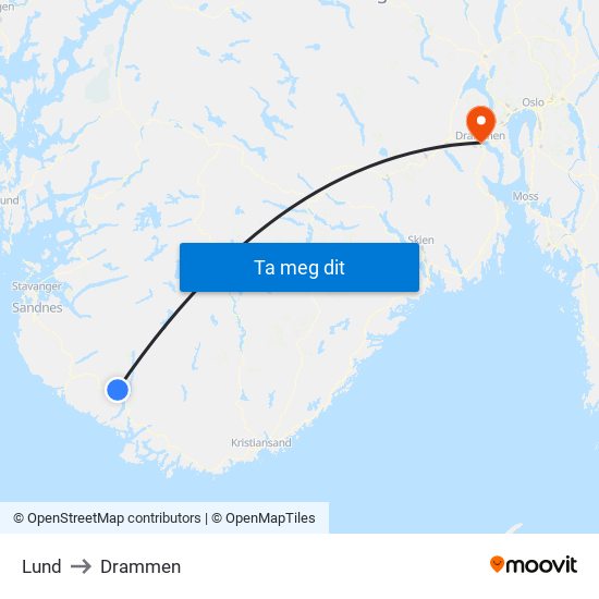 Lund to Drammen map
