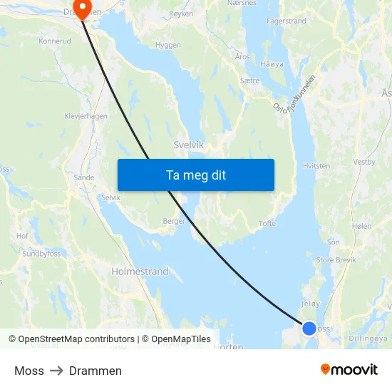 Moss to Drammen map