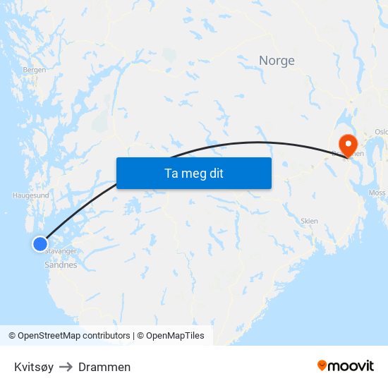 Kvitsøy to Drammen map