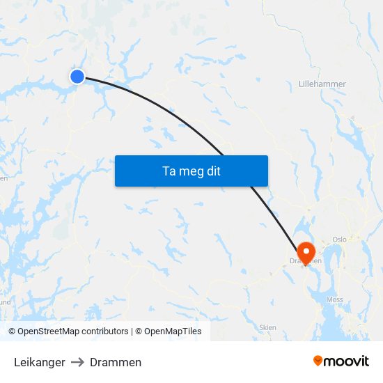 Leikanger to Drammen map