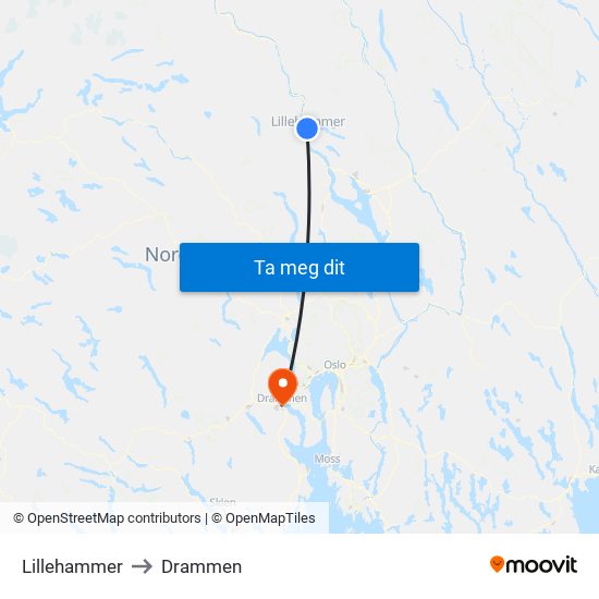 Lillehammer to Drammen map