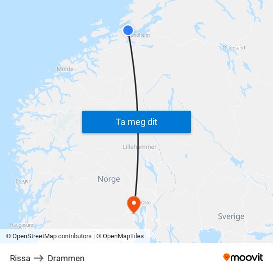 Rissa to Drammen map