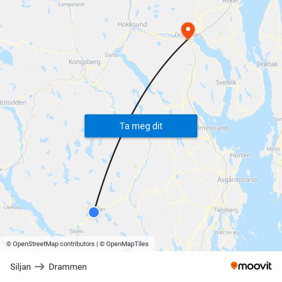 Siljan to Drammen map