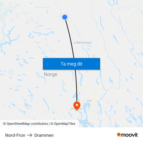 Nord-Fron to Drammen map